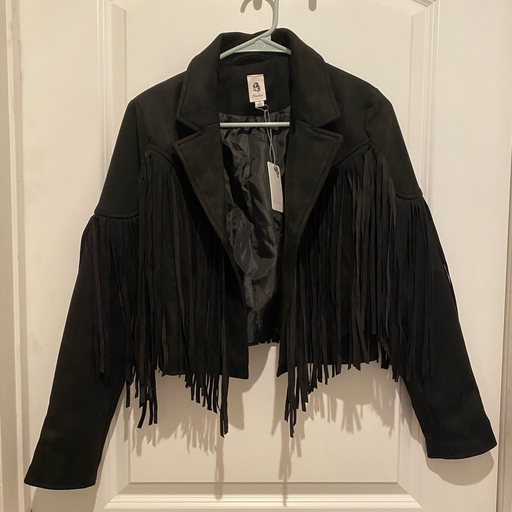 Black fringe suede vici jacket size small